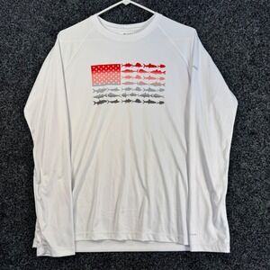 Columbia PFG Flag Fish Long Sleeve Shirt XL White Fishing Outdoor Sun Protection
